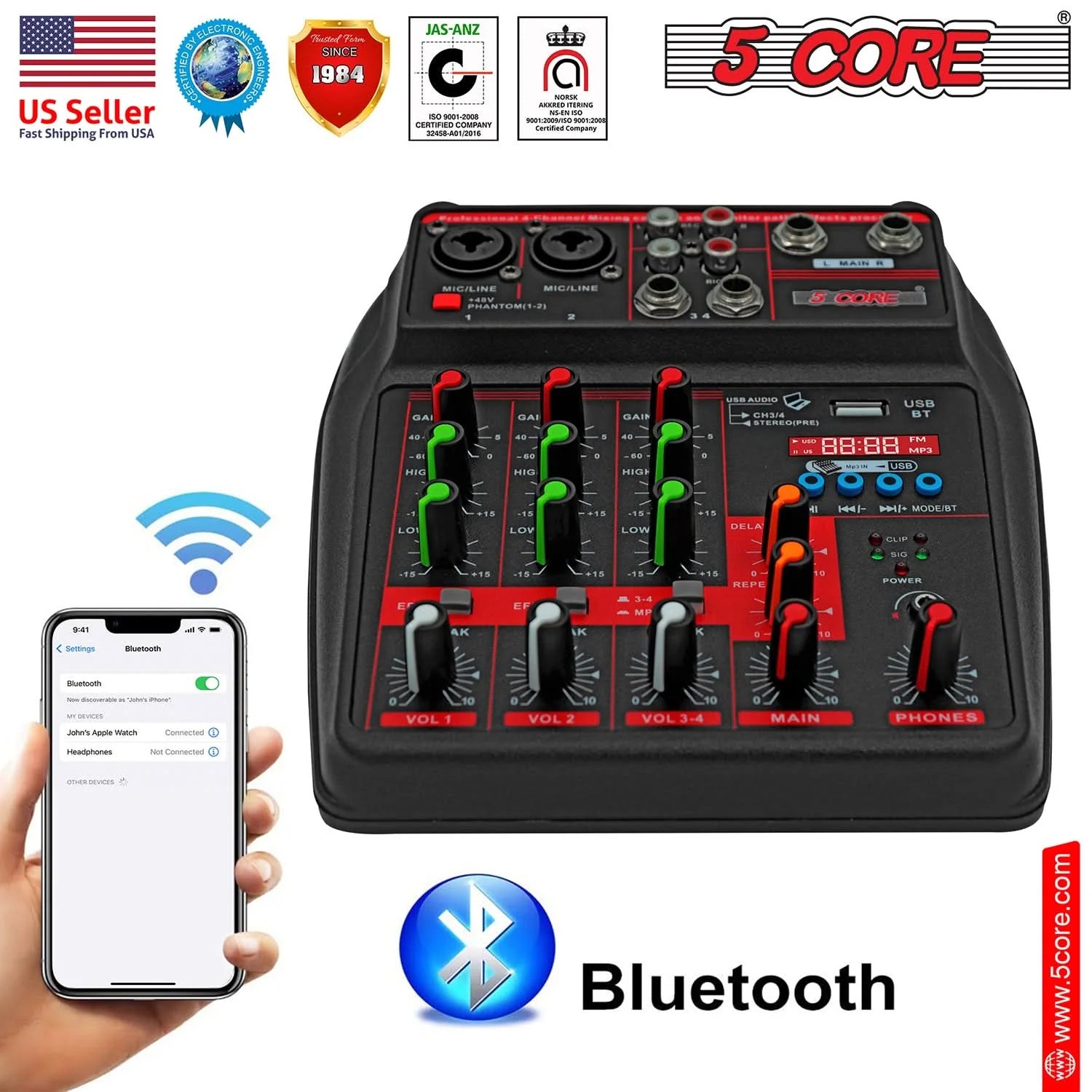 Audio Mixer 4 Channel DJ Equipment with Bluetooth USB Sound Board Console