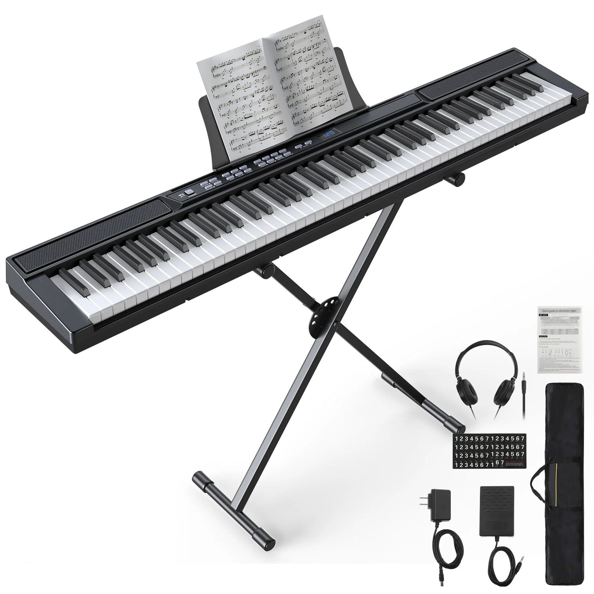 88 Key Digital Piano Keyboard with Stand Full-Size Semi-Weighted Electric Piano with Sustain Pedal, Music Rest, Black