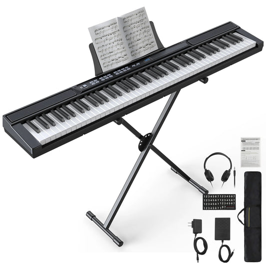 88 Key Digital Piano Keyboard with Stand Full-Size Semi-Weighted Electric Piano with Sustain Pedal, Music Rest, Black