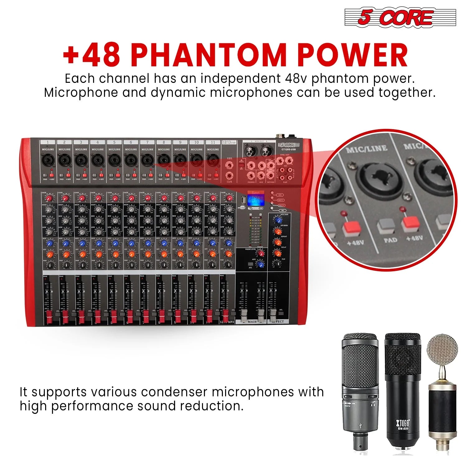 Audio Mixer 12 Channel DJ Equipment with Bluetooth USB Sound Board Console