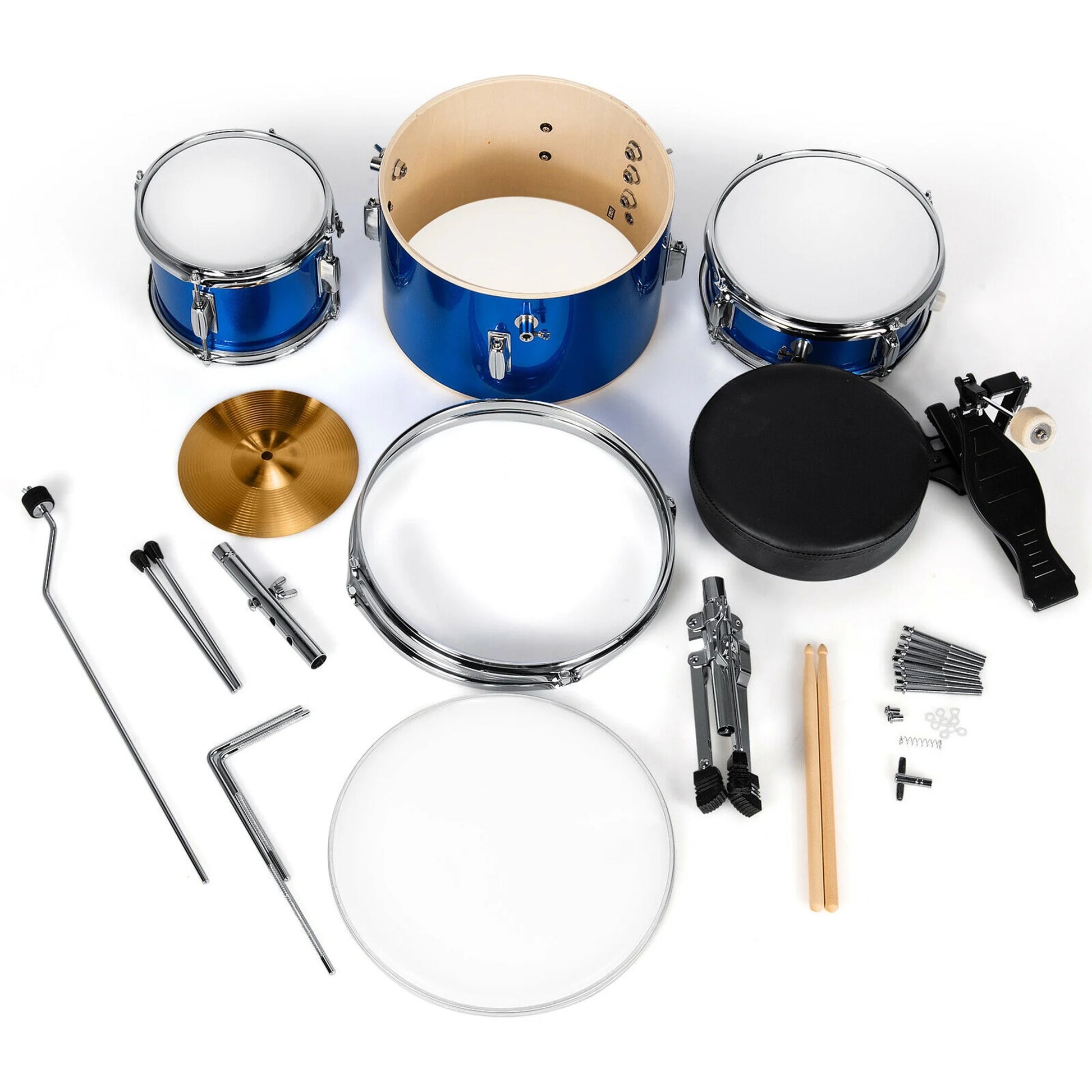 13 Inch 3-Piece Kids Junior Beginner Drum Set W/Tom Snare Bass Drum Blue