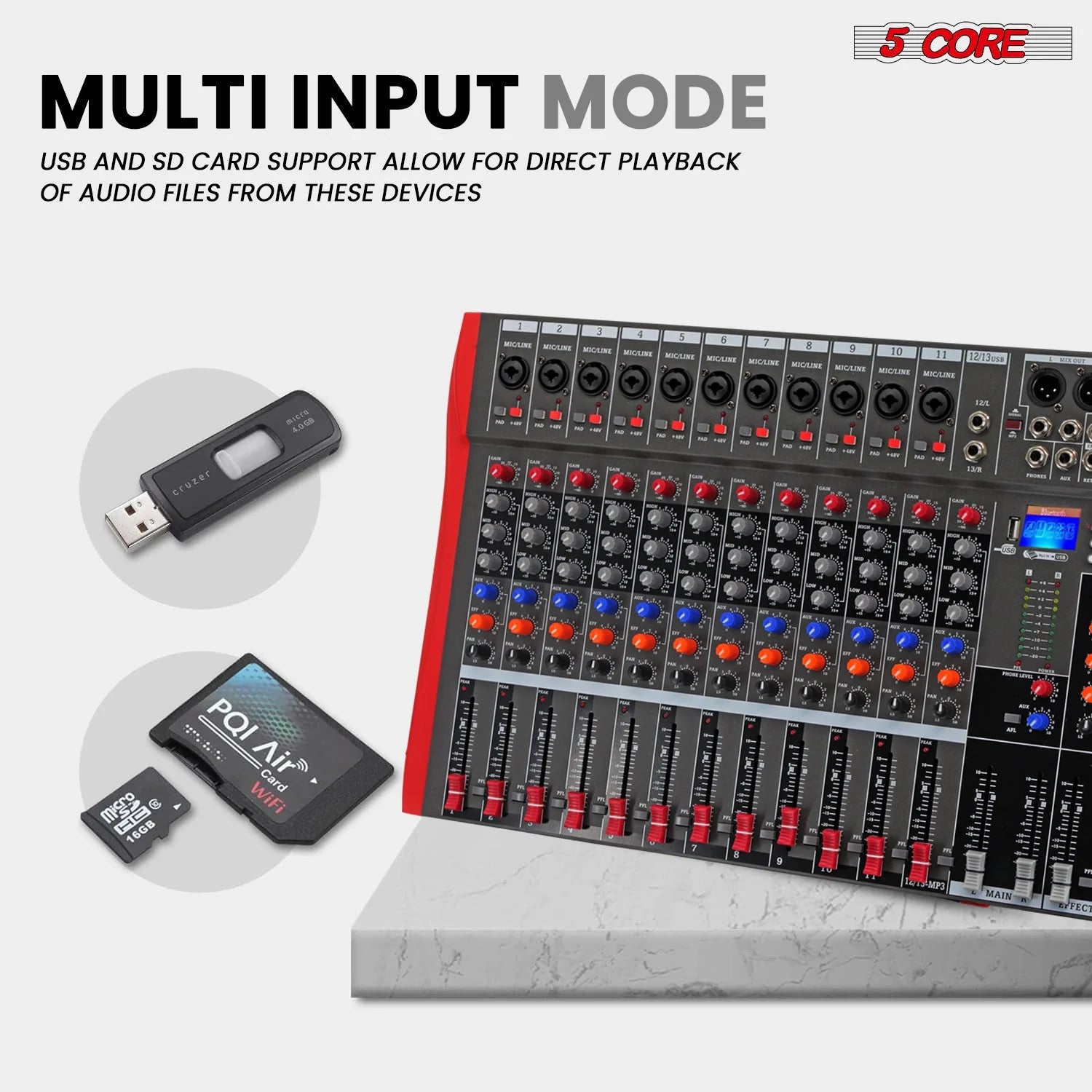 Audio Mixer 12 Channel DJ Equipment with Bluetooth USB Sound Board Console