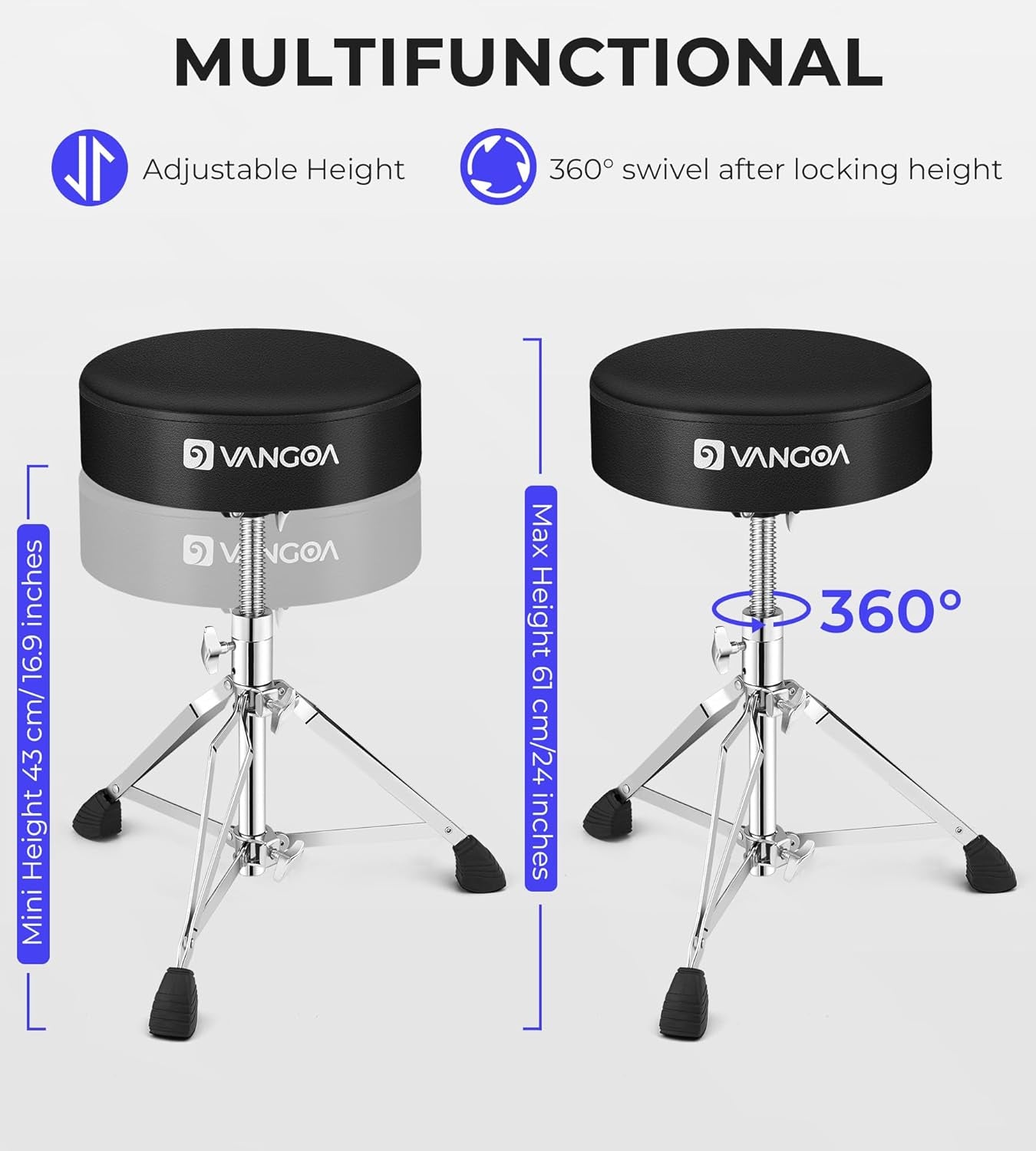 Drum Stool Throne Set for Kids Teens Adults, Drum Seat Chair Height Adjustable Double Braced Upgraded Drumming Stool with 5A Drumsticks for Drummers