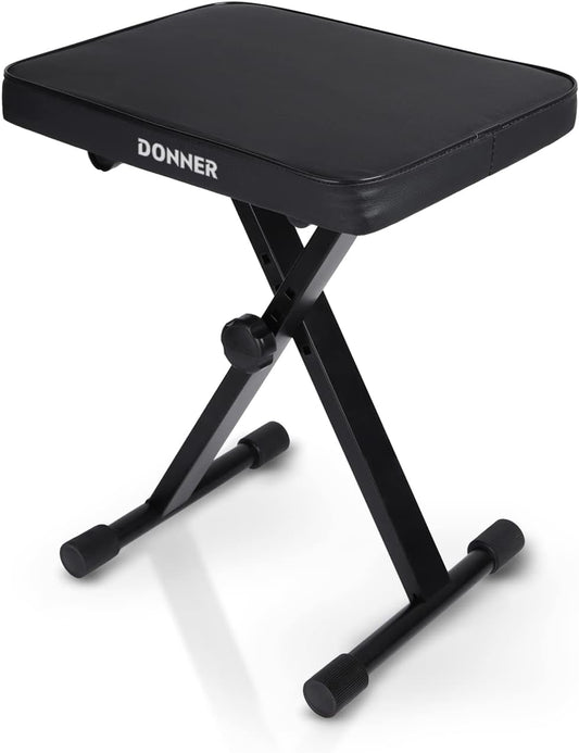 Piano Bench, Adjustable Keyboard Bench Portable Stool Collapsible Chair Foldable Seat X-Style, 1.6 Inch Thickness High-Density Sponge Padded, Non-Skid Design, Black