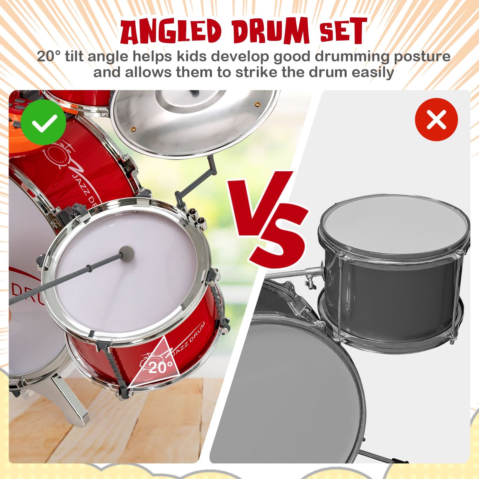 Kids Drum Kit with 8-Keys Keyboard, Microphone and 2 Drumsticks