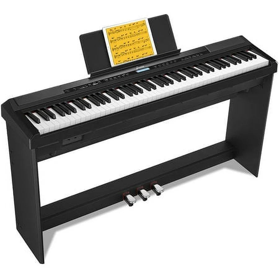 DEP-20 Beginner Digital Piano 88 Key Full Size Weighted Keyboard, Portable Electric Piano with Furniture Stand, 3-Pedal Unit, Black