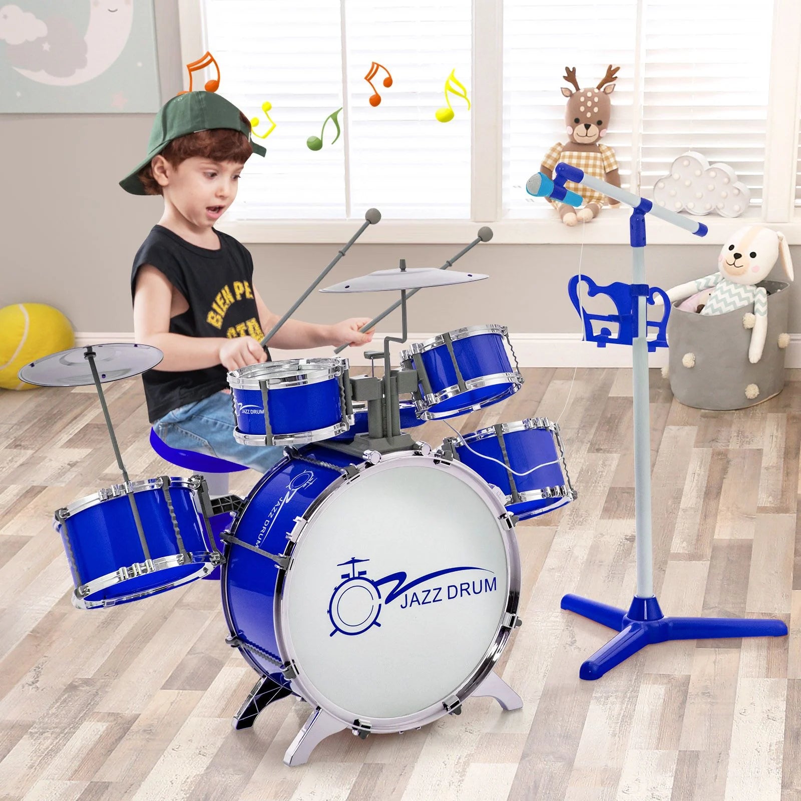 Kids Drum Kit with 8-Keys Keyboard, Microphone and 2 Drumsticks