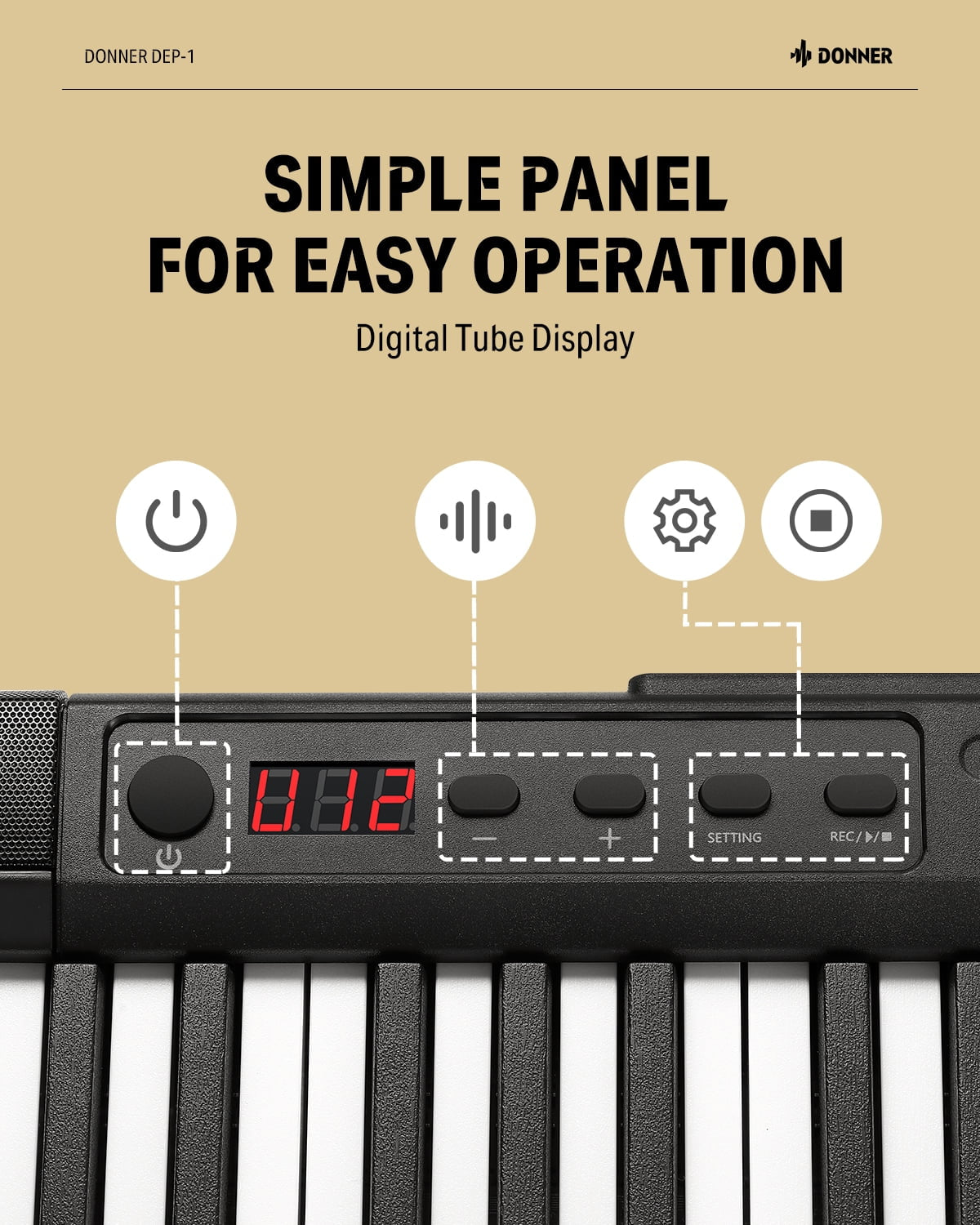 Piano Keyboard 88 Keys, Velocity-Sensitive Digital Keyboard Piano for Beginner, Portable Electric Piano with Stand, Sustain Pedal, Black, DEP-1