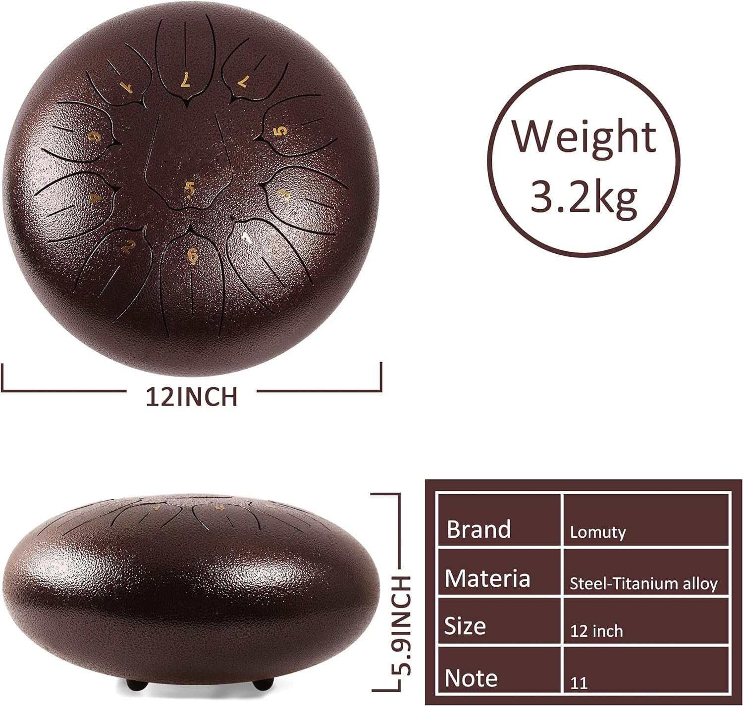 Steel Tongue Drum 12 Inch 11 Notes Tongue Drums for Adults- Ethereal Metal Instrument for Meditation & Yoga with Music Book, Mallets & Carry Bag(Purple)