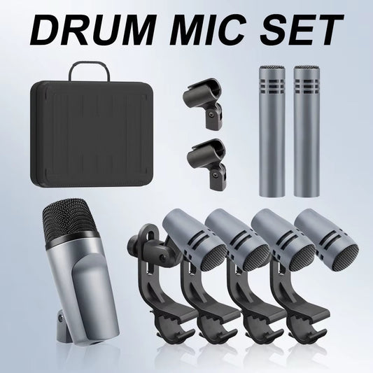 Kick Drum Microphone E608 7-Piece Drums Kit for Bass Snare Drums, Toms & Cymbals Studio Recording and Live Performance