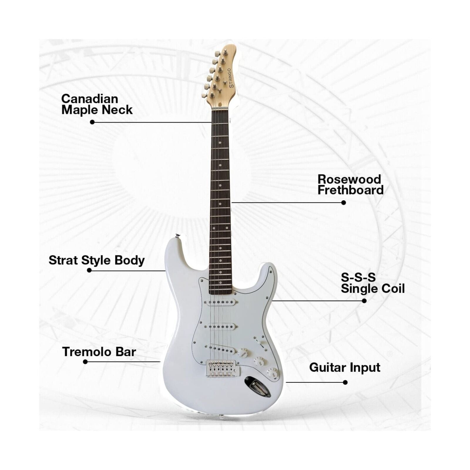 White Electric Guitar Beginner Kit Full Size 39 Inch Set Includes Tremolo Gui...