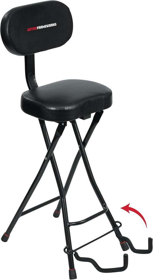 Guitar Seating with Padded Cushion; Ergonomic Backrest and Fold Out with Stand; Holds Both Acoustic and Electric Guitars (GFW-GTR-SEAT)
