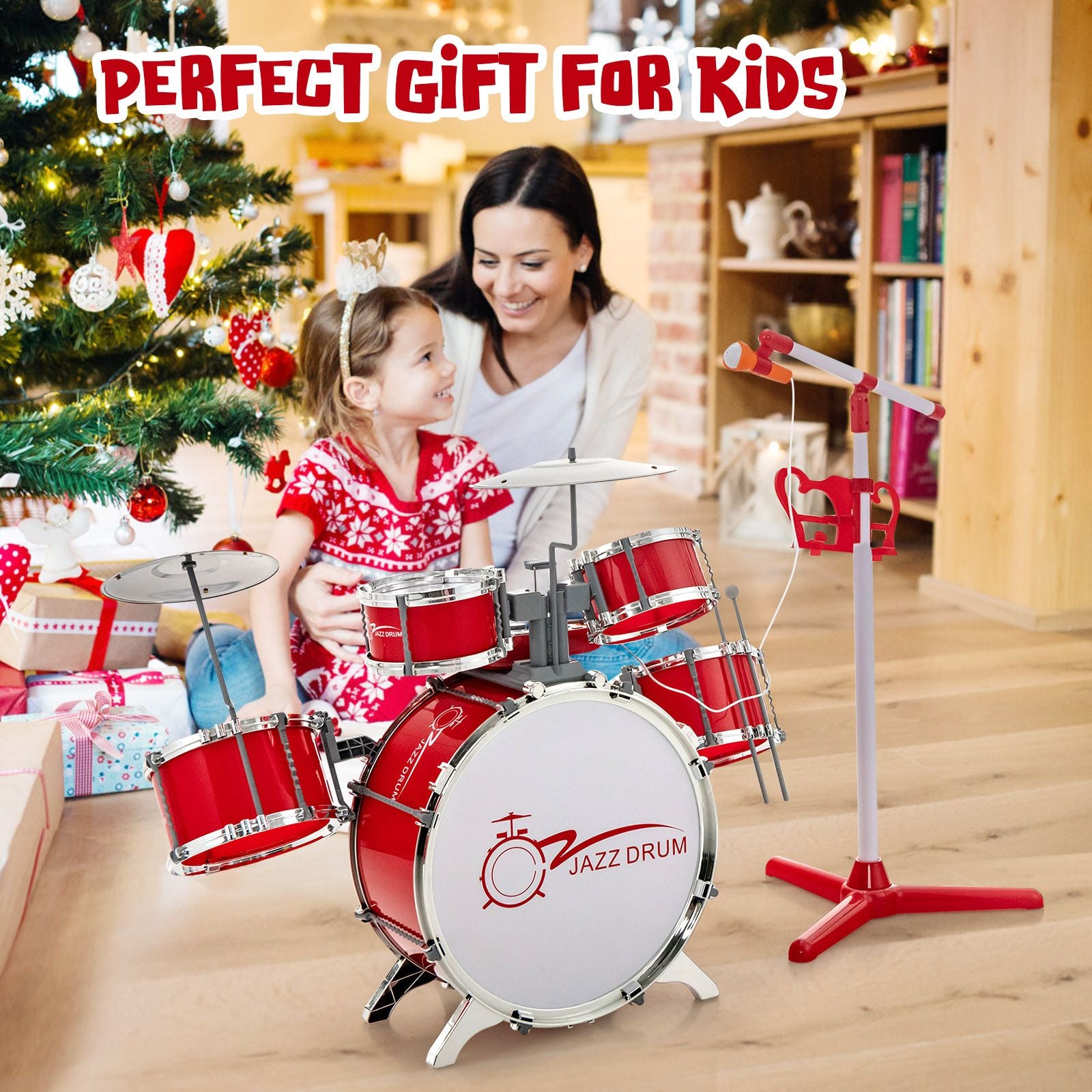 Kids Drum Kit with 8-Keys Keyboard, Microphone and 2 Drumsticks
