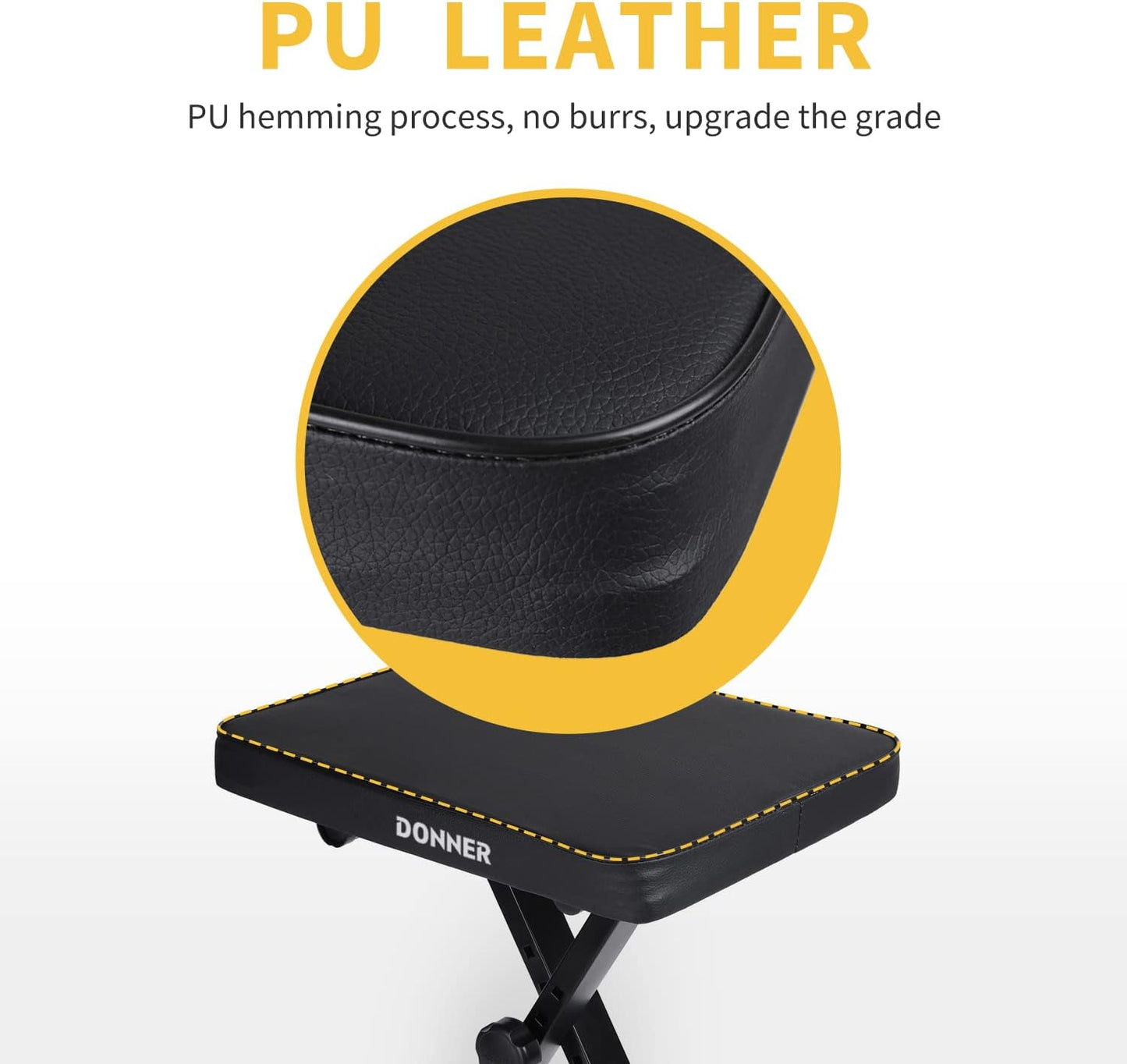 Piano Bench, Adjustable Keyboard Bench Portable Stool Collapsible Chair Foldable Seat X-Style, 1.6 Inch Thickness High-Density Sponge Padded, Non-Skid Design, Black