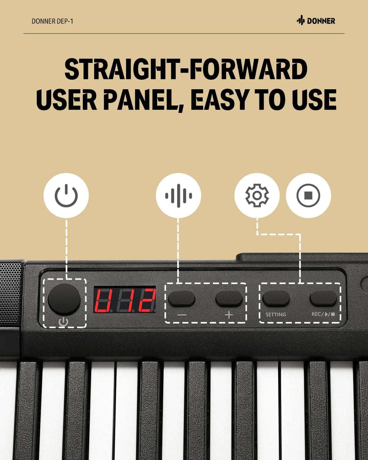 Piano Keyboard 88 Keys, Velocity-Sensitive Digital Keyboard Piano for Beginner, Portable Electric Piano with Stand, Sustain Pedal, Black, DEP-1