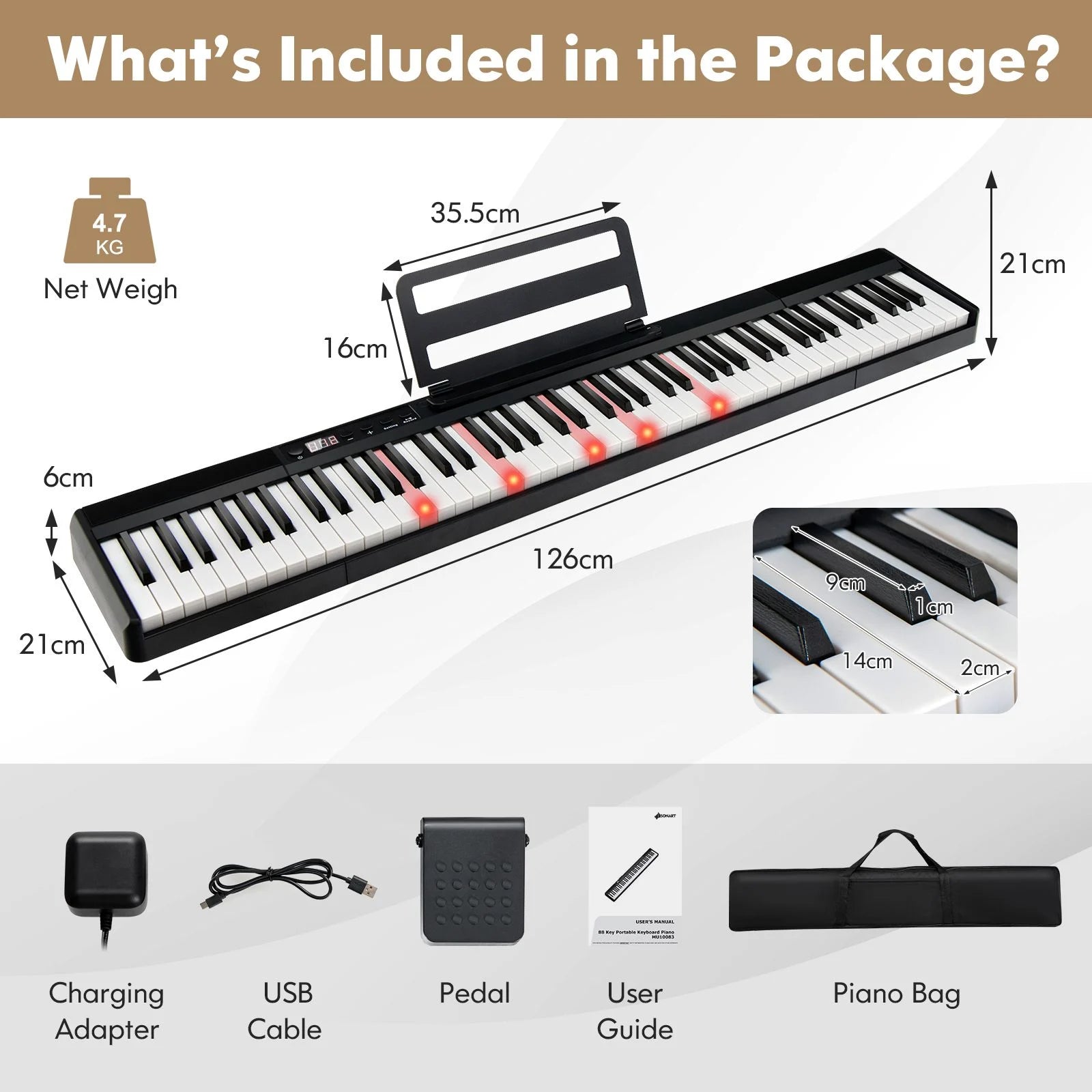 88-Key Electronic Keyboard with Storage Bag for Kids and Adults