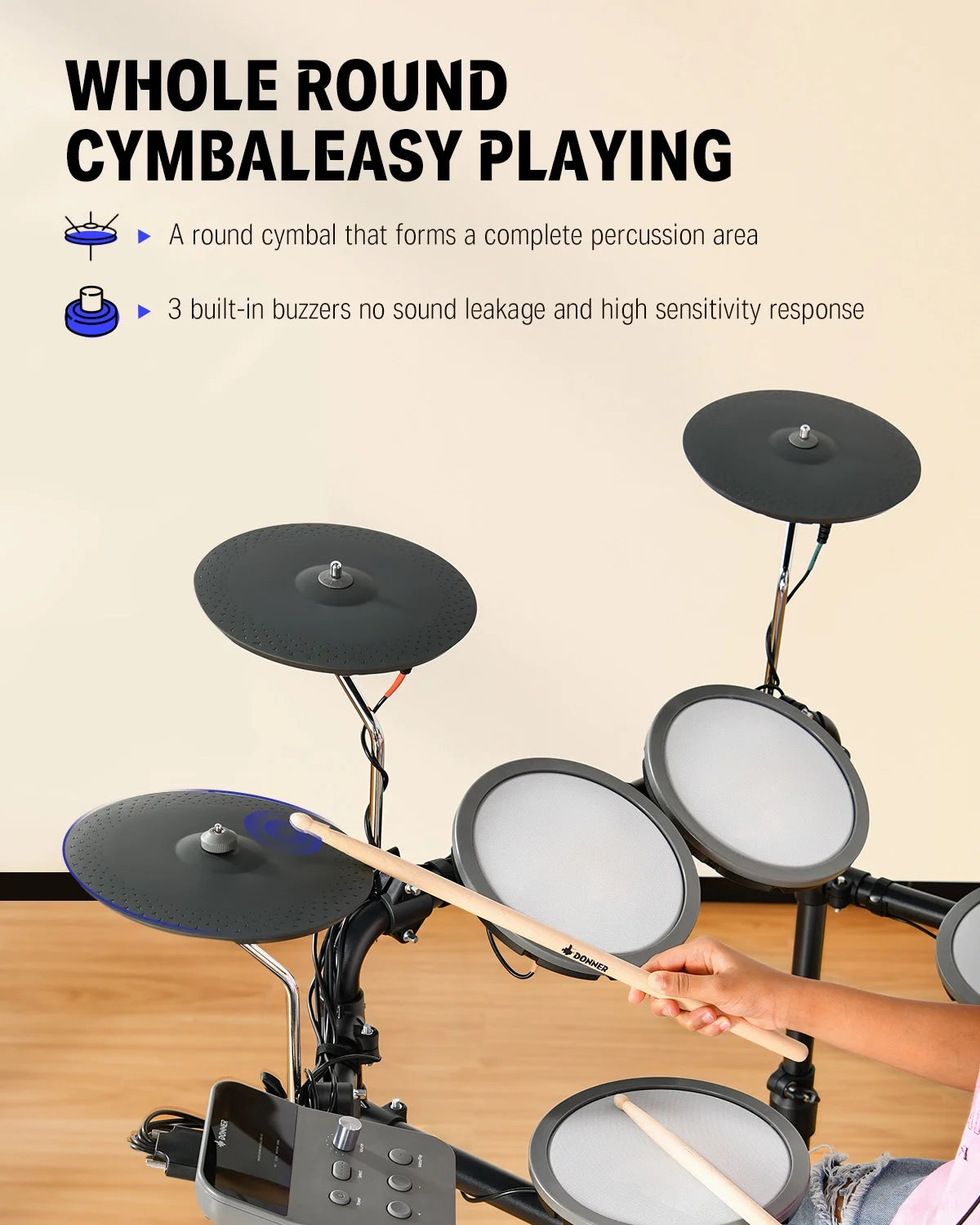 Electric Drum Set for Kids Beginner Christmas Birthday Gift, 68+ Sounds, Quiet Mesh Pad