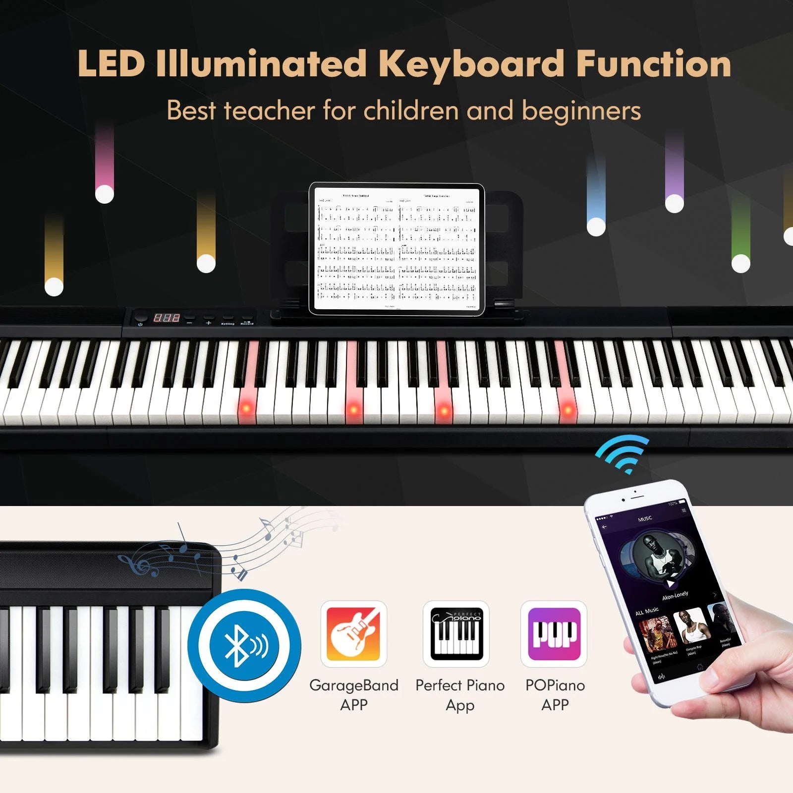 88-Key Electronic Keyboard with Storage Bag for Kids and Adults