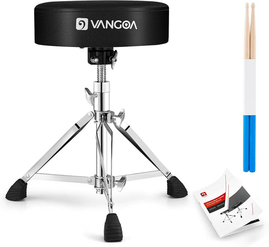 Drum Stool Throne Set for Kids Teens Adults, Drum Seat Chair Height Adjustable Double Braced Upgraded Drumming Stool with 5A Drumsticks for Drummers