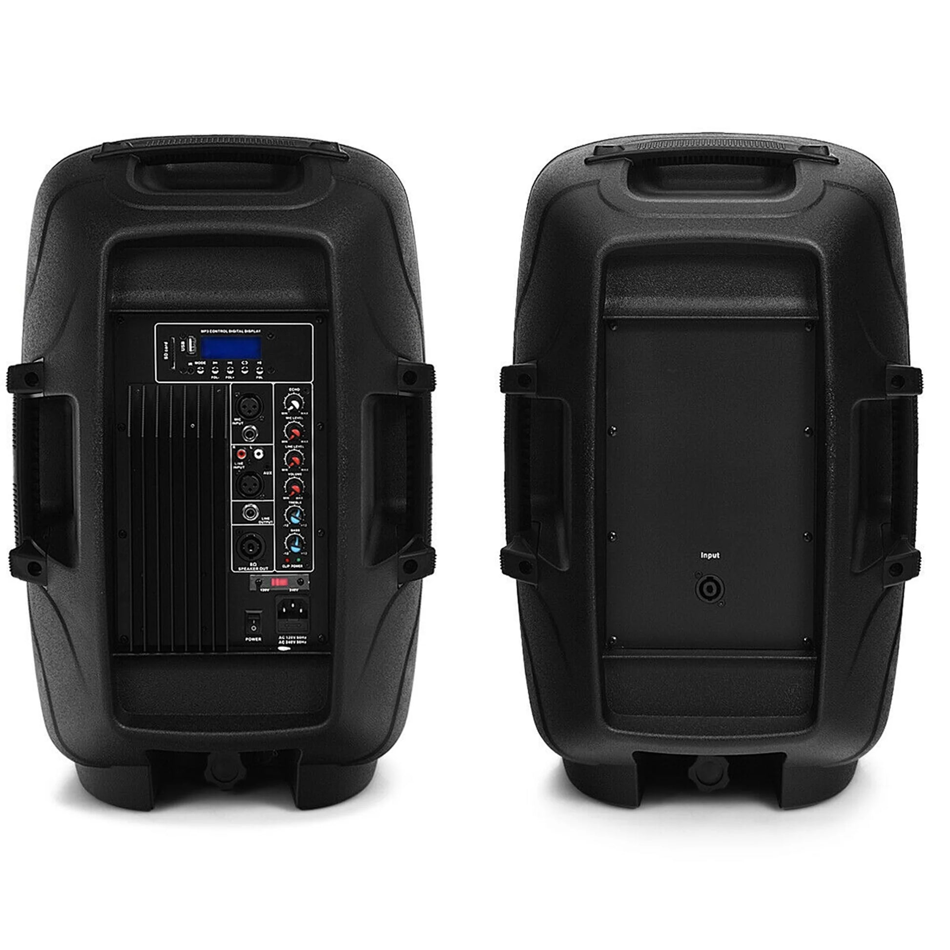Dual 12 in 2 Way 2000W Powered Speakers with Mic Speaker Stands Control Cables