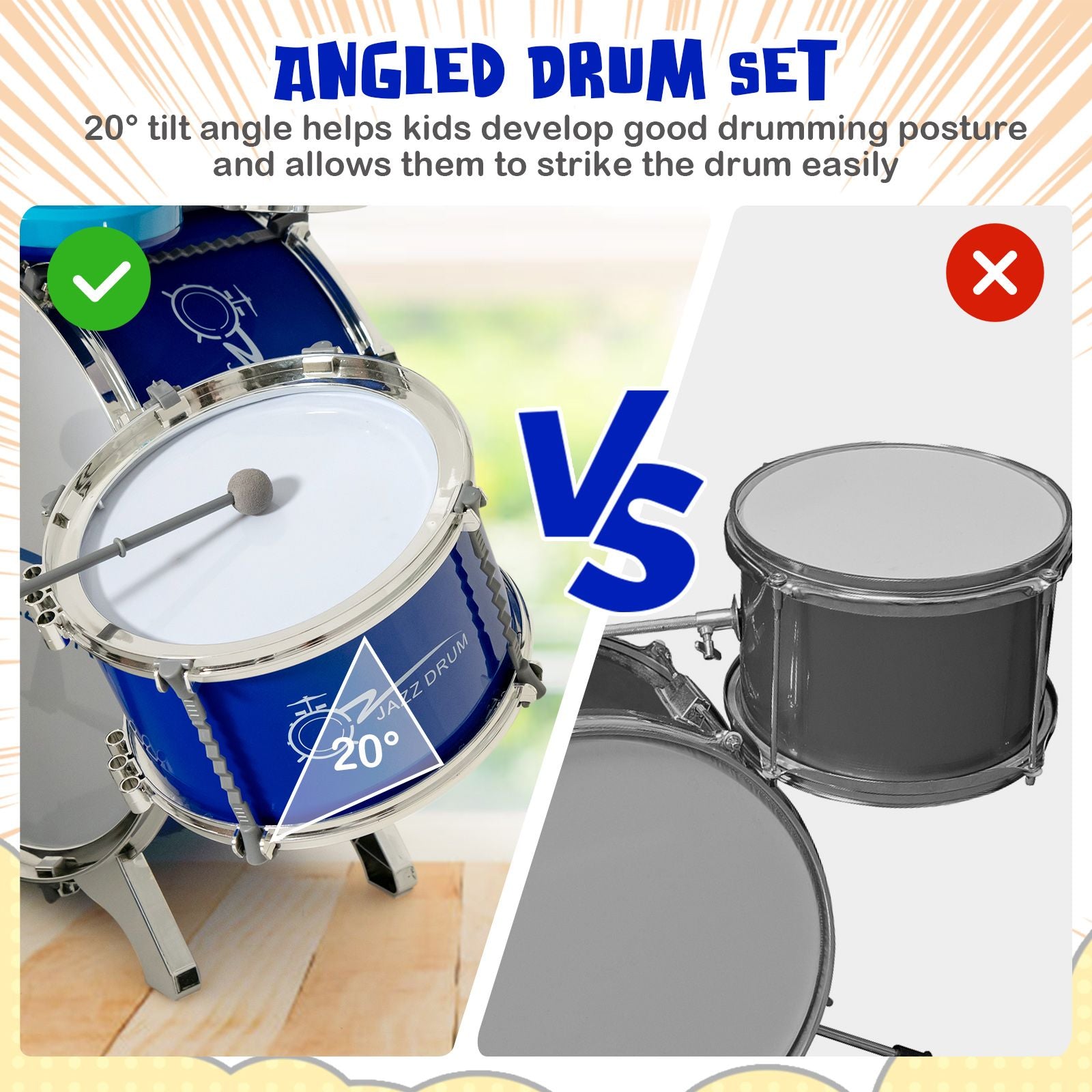 Kids Drum Kit with 8-Keys Keyboard, Microphone and 2 Drumsticks