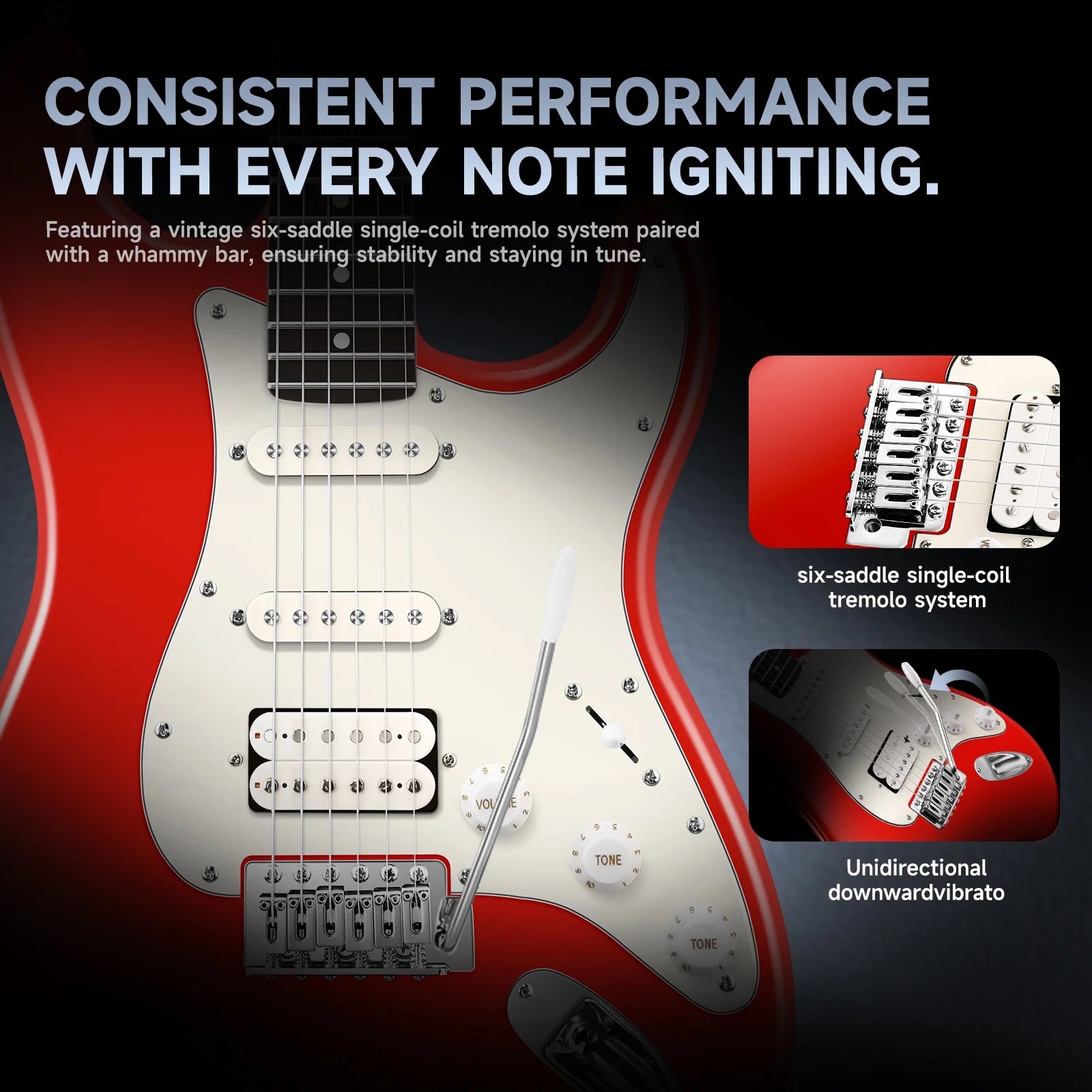 Electric Guitar Solid Body HSS Pickup,With Gig Bag, Q1 ,Red