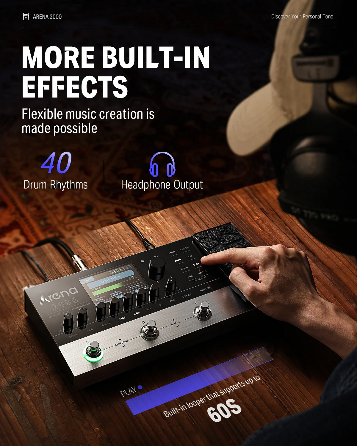 Arena 2000 Multi-Effect Guitar Pedal AMP Modeling Multiple Effects Processor