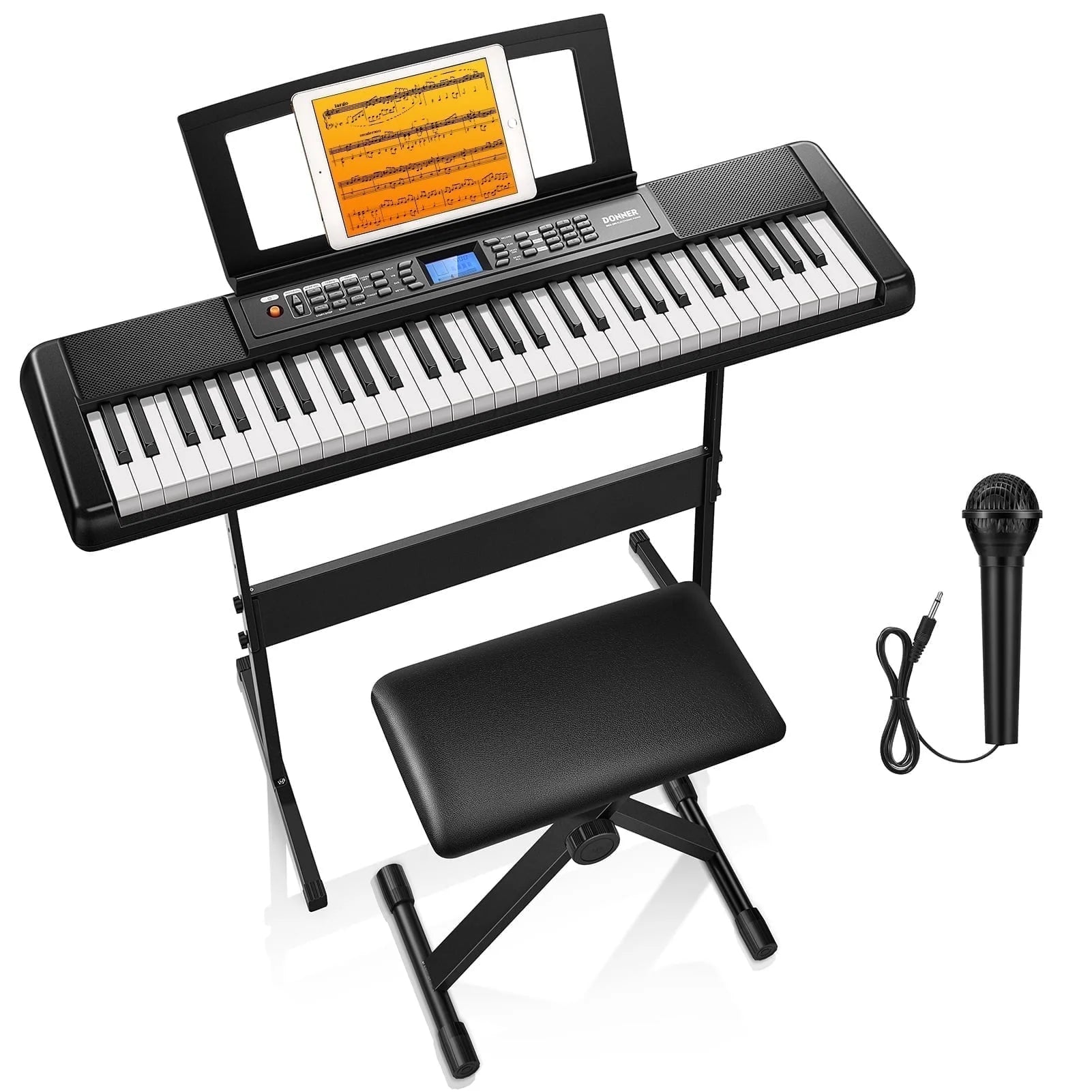 New Arrival DEK-200 61 Key Piano Full-Size Electronic Keyboard Set, Dual Keyboard, Auto Accompaniment, Metronome, Record, Includes 300 Tones and Rhythms, with Stand, Bench, Microphone