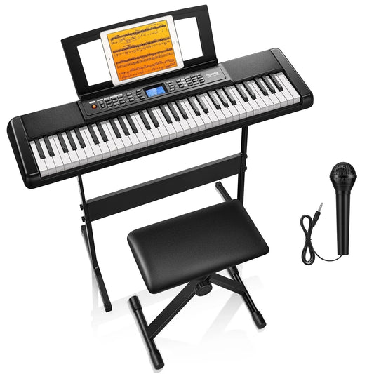 New Arrival DEK-200 61 Key Piano Full-Size Electronic Keyboard Set, Dual Keyboard, Auto Accompaniment, Metronome, Record, Includes 300 Tones and Rhythms, with Stand, Bench, Microphone