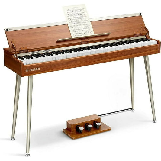DDP-80 plus Digital Piano 88 Key Weighted Keyboard, Supports USB-MIDI and Headphones, with Three Pedal, Power Adapter, Brown