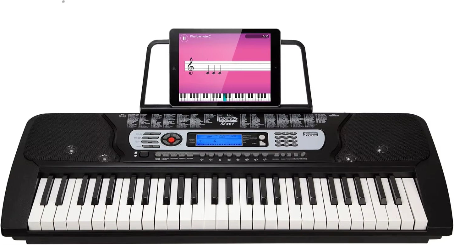 54 Key Keyboard Piano Portable with Power Supply,Sheet Music Stand,Piano Note Stickers & Simply Piano Lessons-Rj654