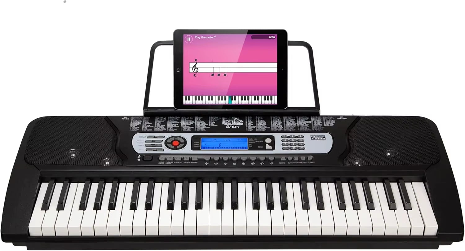 54 Key Keyboard Piano Portable with Power Supply,Sheet Music Stand,Piano Note Stickers & Simply Piano Lessons-Rj654