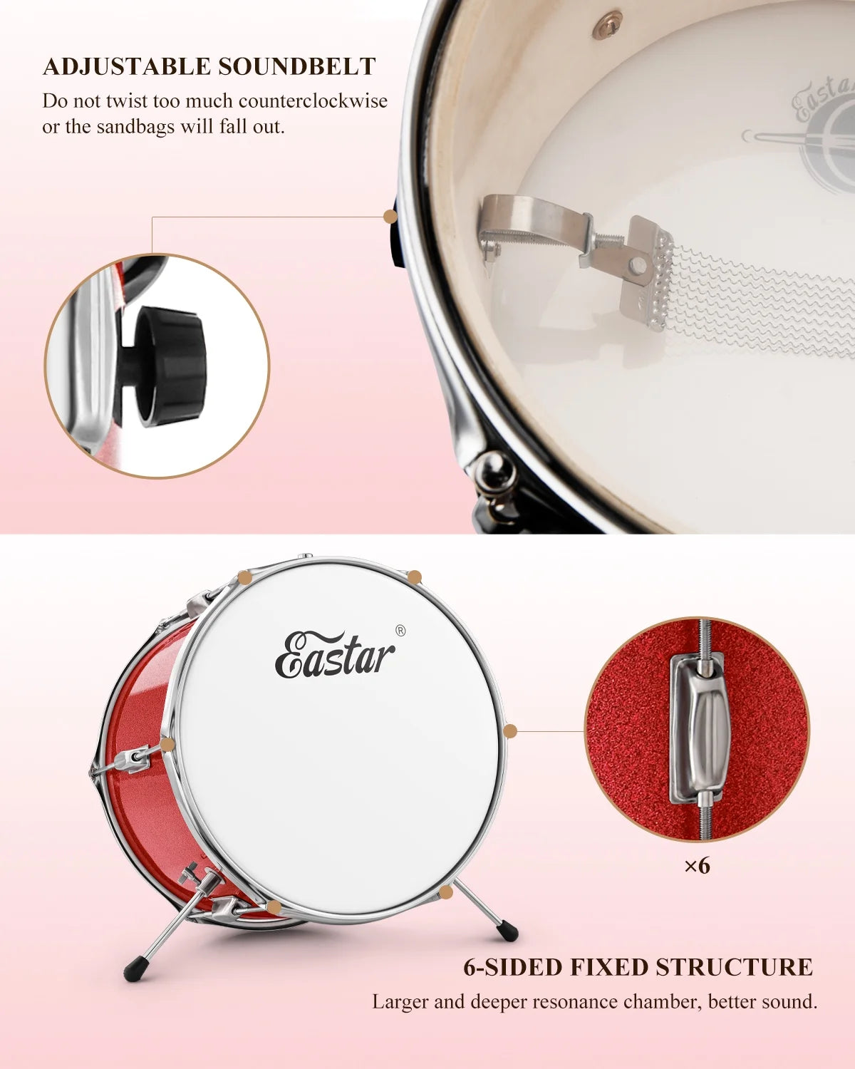 Drum Set for Kids 14 Inch 3-Piece Drums Kit Child Beginners Jazz Musical Instrument, Throne, Cymbal, Pedal, Drumsticks, Red