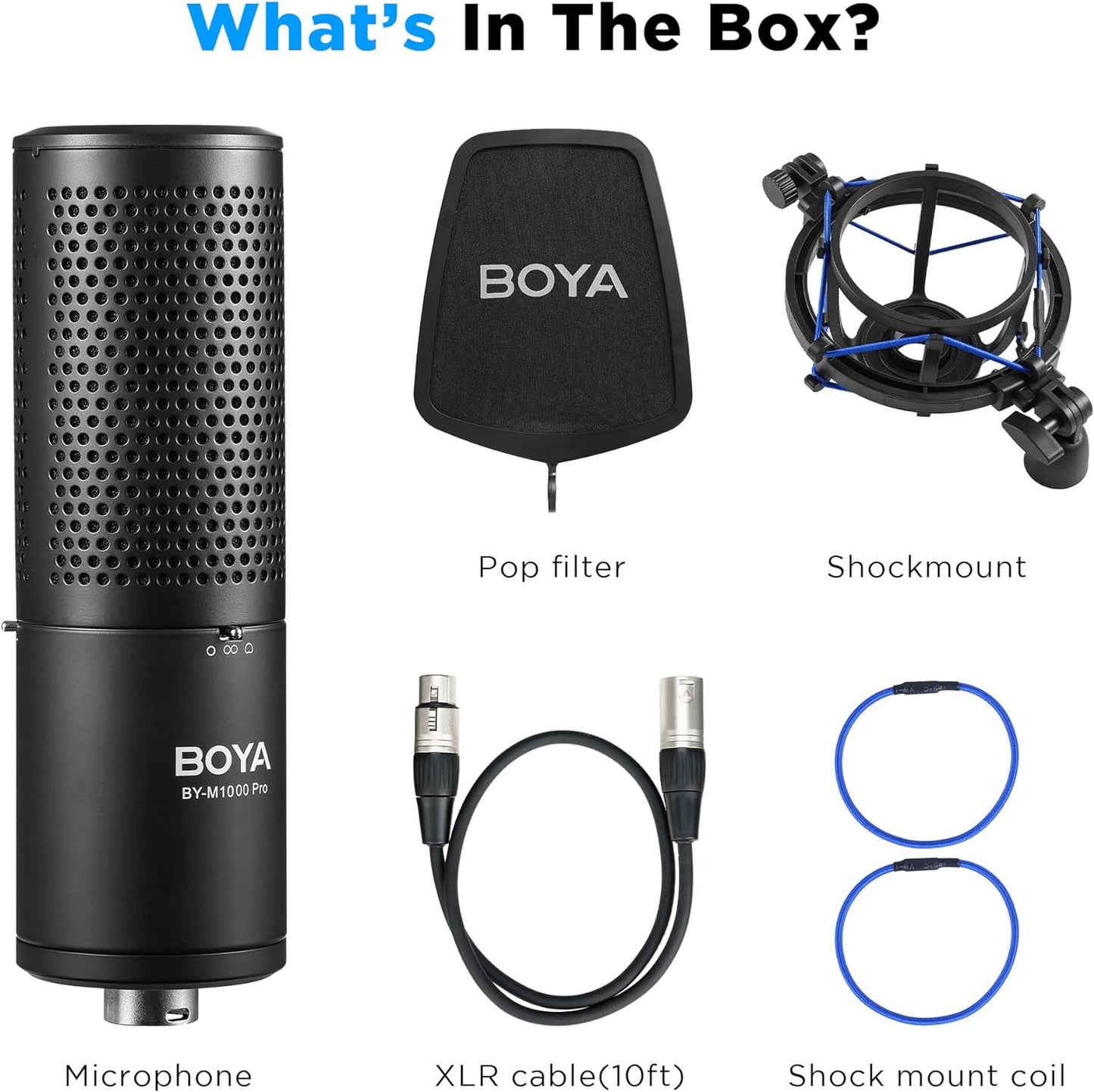 XLR Large Diaphragm Studio Condenser Microphone, 48V Phantom Power Vocal Recording Mic for Singing Podcast, Project Home Audio Youtube Facebook Streaming (BY-M1000 Pro)