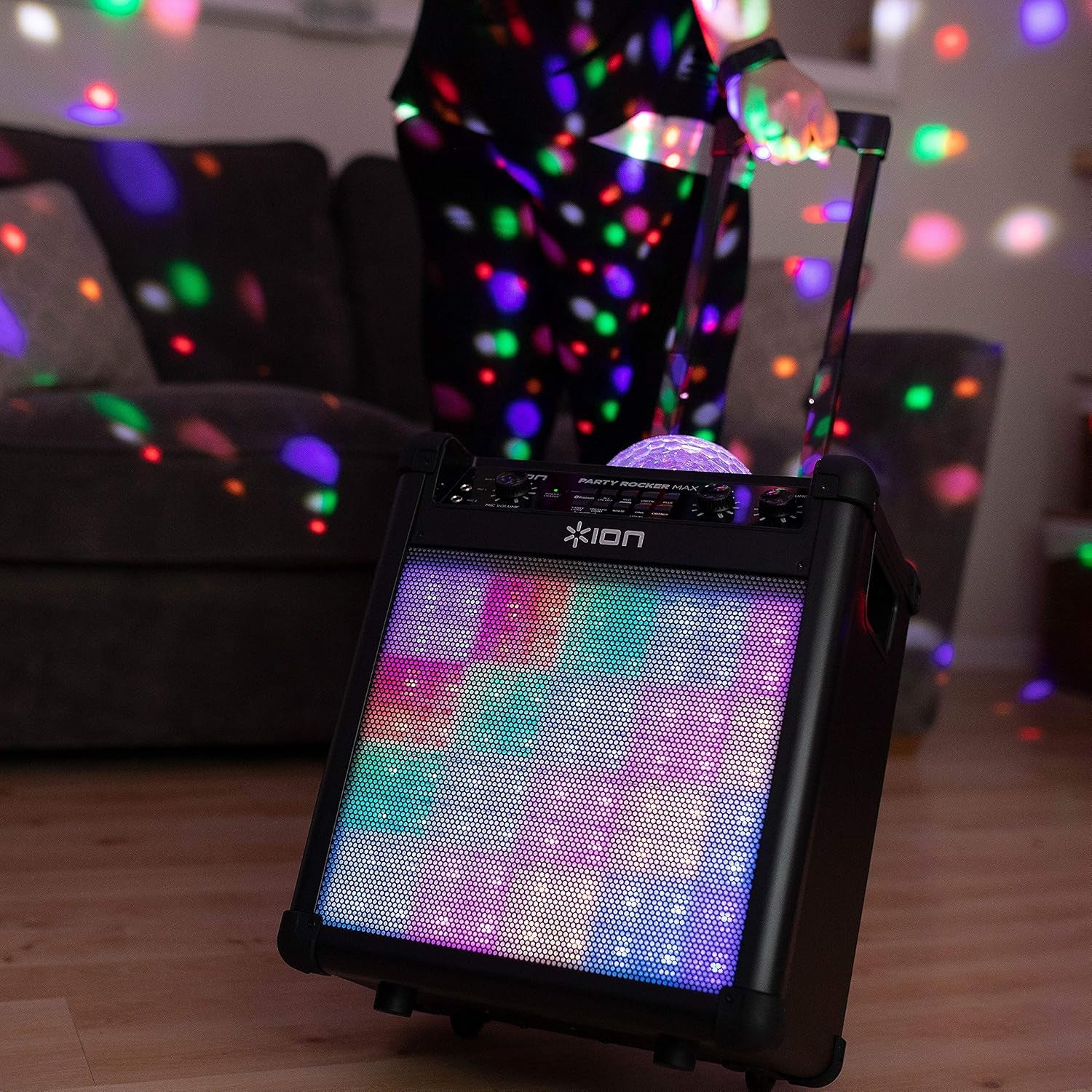 Audio Party Rocker Max - 100W Portable Wireless Bluetooth Speaker and Karaoke Centre with Rechargeable Battery, Party Light Display and Microphone