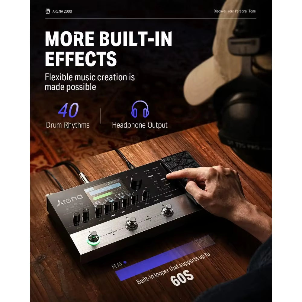 Arena 2000 Multi-Effect Pedal 278 Effects IR AMP Drum Looper MIDI in Effector with Softwear APP for Electric Guitar