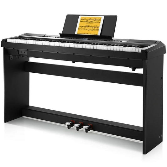 DEP-20 Beginner Digital Piano 88 Key Full Size Weighted Keyboard, Portable Electric Piano with Furniture Stand, 3-Pedal Unit, Black