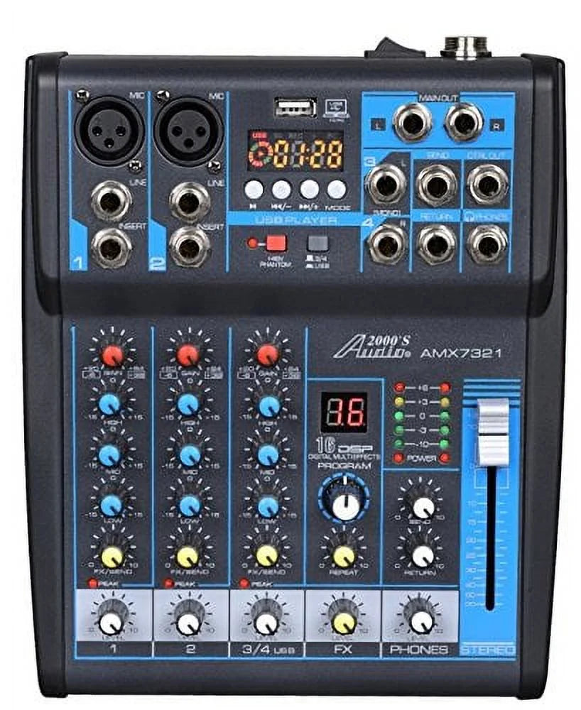 AMX7321 Professional Four-Channel Audio Mixer with USB Interface, Bluetooth