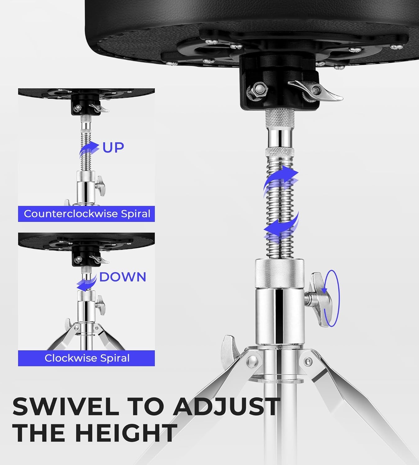 Drum Stool Throne Set for Kids Teens Adults, Drum Seat Chair Height Adjustable Double Braced Upgraded Drumming Stool with 5A Drumsticks for Drummers