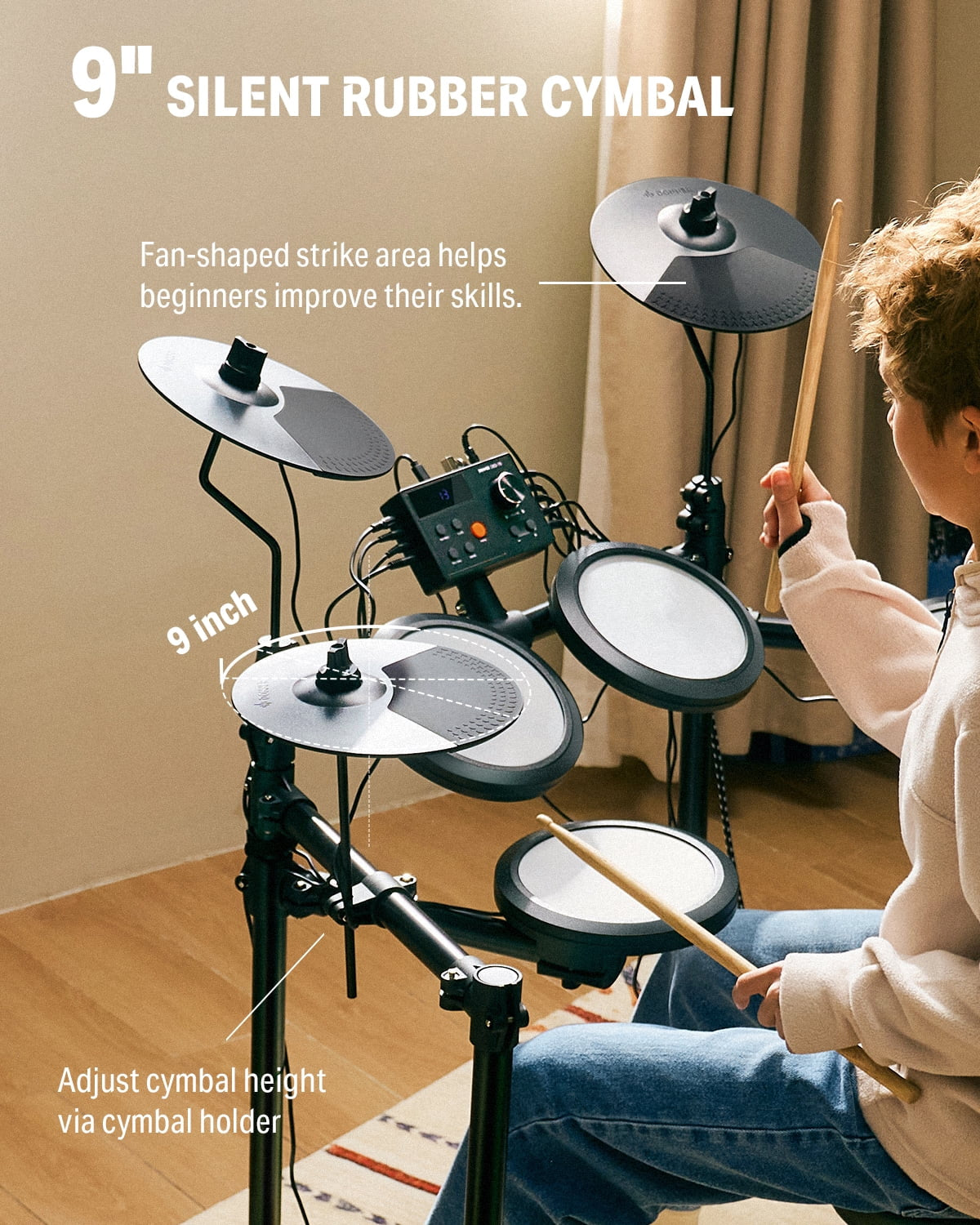 Electric Drum Set for Kids, 150+ Sounds, 15 Drums Kit, 10 Demo Songs, 4 Quiet Mesh Pad Kits for Beginner, DED-70