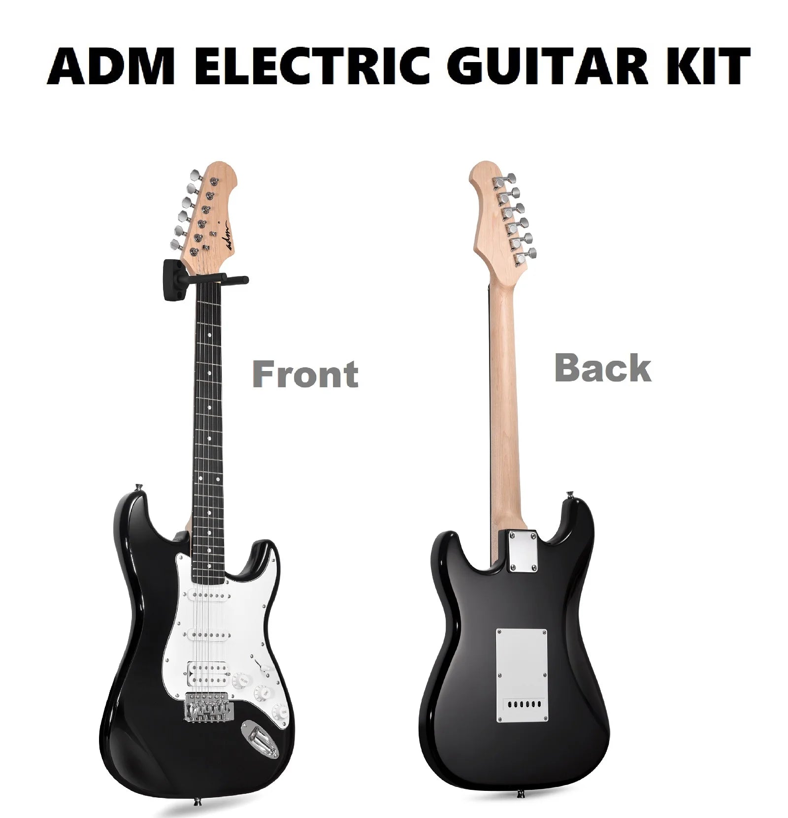 Electric Guitar Solid-Wood Body 39" Beginner Guitar Kit with Amplifier, Bag, Strap, String, Tuner, Cable, Picks and Free Lesson, Black