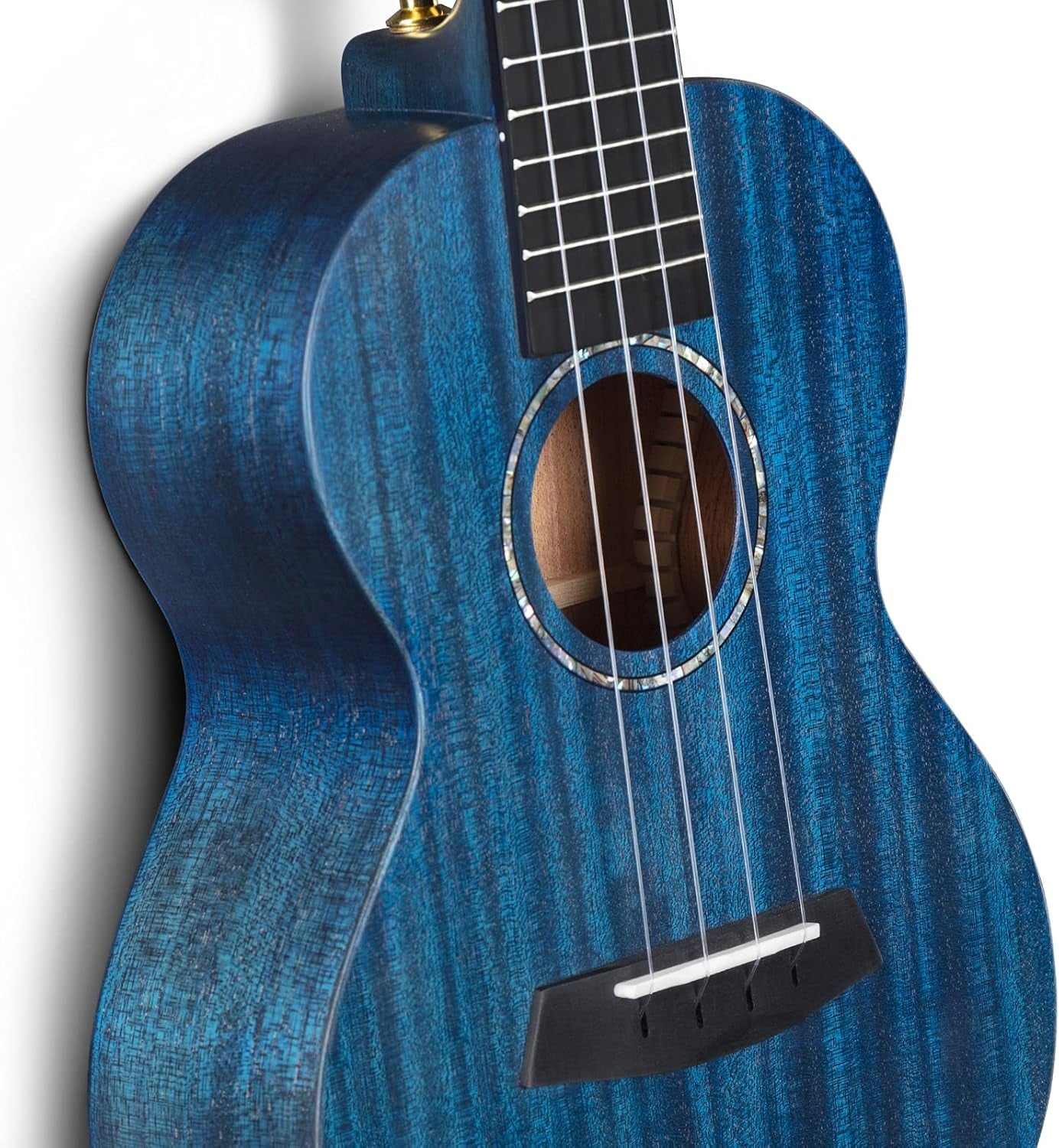 Concert Ukulele 23" Blue All Solid Mahogany Ukeleles for Adults Beginners Kids with Cherry Blossom Pattern Bundle Case Tuner Strap Strings Capo Sand Shaker Picks Polish Cloth (EUC-MS BU)