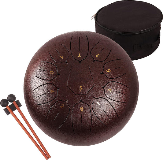 Steel Tongue Drum 12 Inch 11 Notes Tongue Drums for Adults- Ethereal Metal Instrument for Meditation & Yoga with Music Book, Mallets & Carry Bag(Purple)
