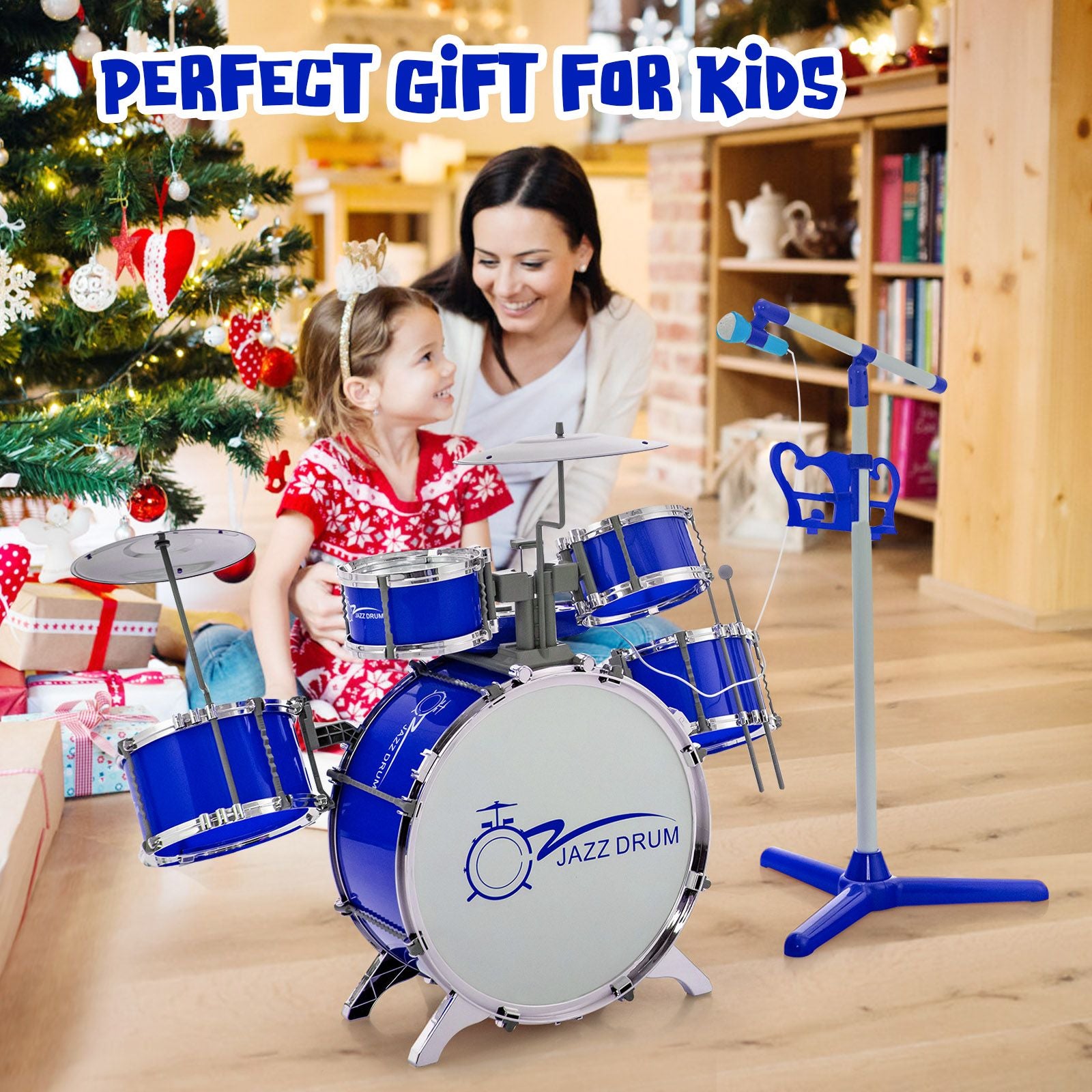 Kids Drum Kit with 8-Keys Keyboard, Microphone and 2 Drumsticks