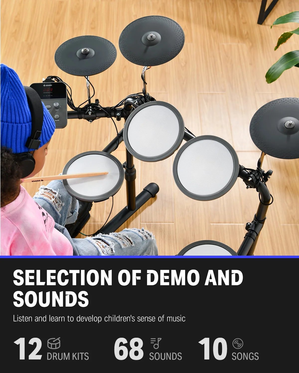 Electric Drum Set for Kids Beginner Christmas Birthday Gift, 68+ Sounds, Quiet Mesh Pad