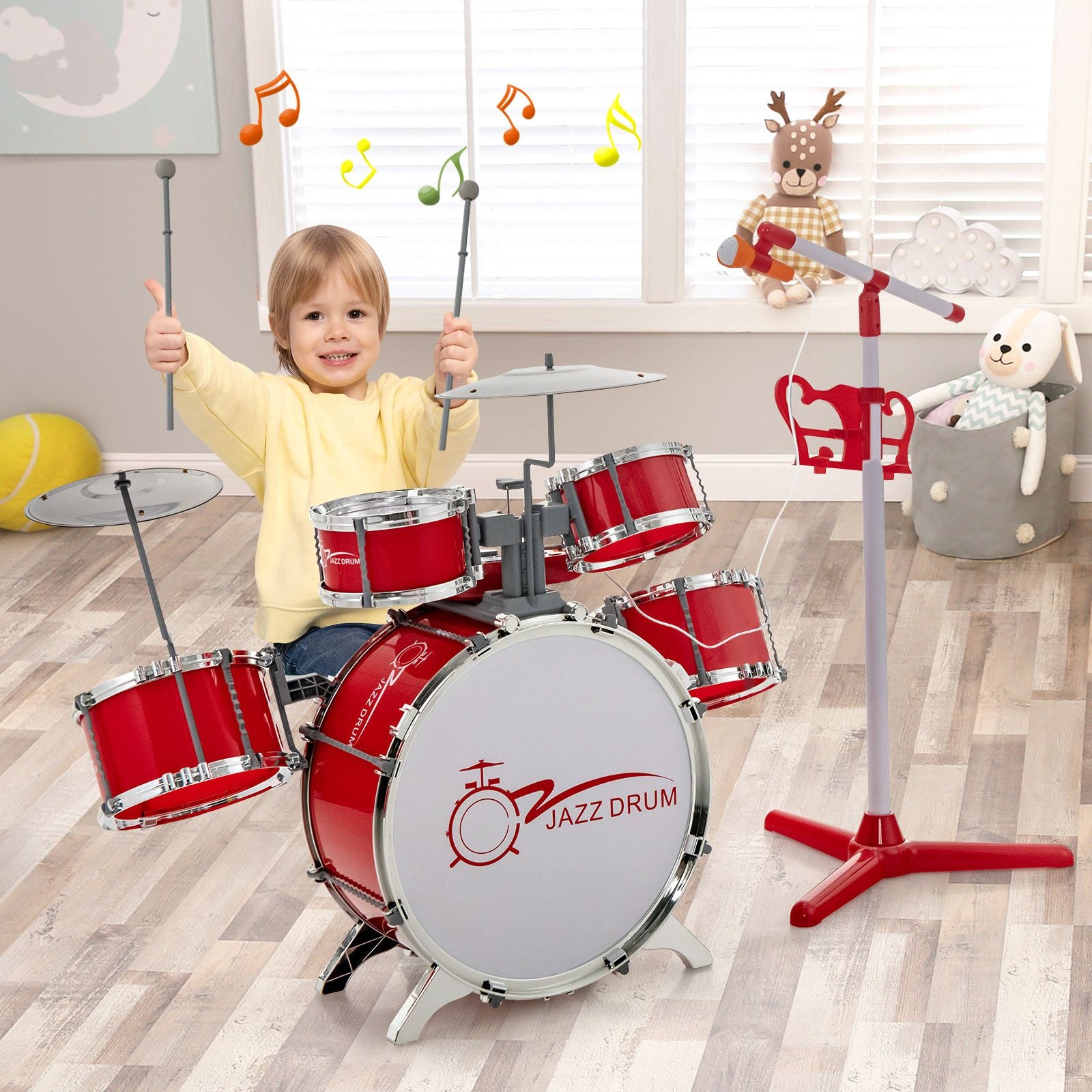 Kids Drum Kit with 8-Keys Keyboard, Microphone and 2 Drumsticks