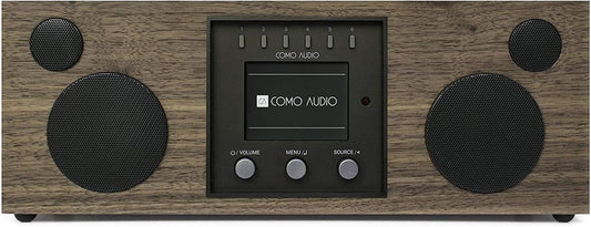 Duetto Wireless Speaker - Hand-Crafted Veneer Cabinets - One Touch Streaming, Internet Radio, Bluetooth, Wi-Fi - Hickory/Black