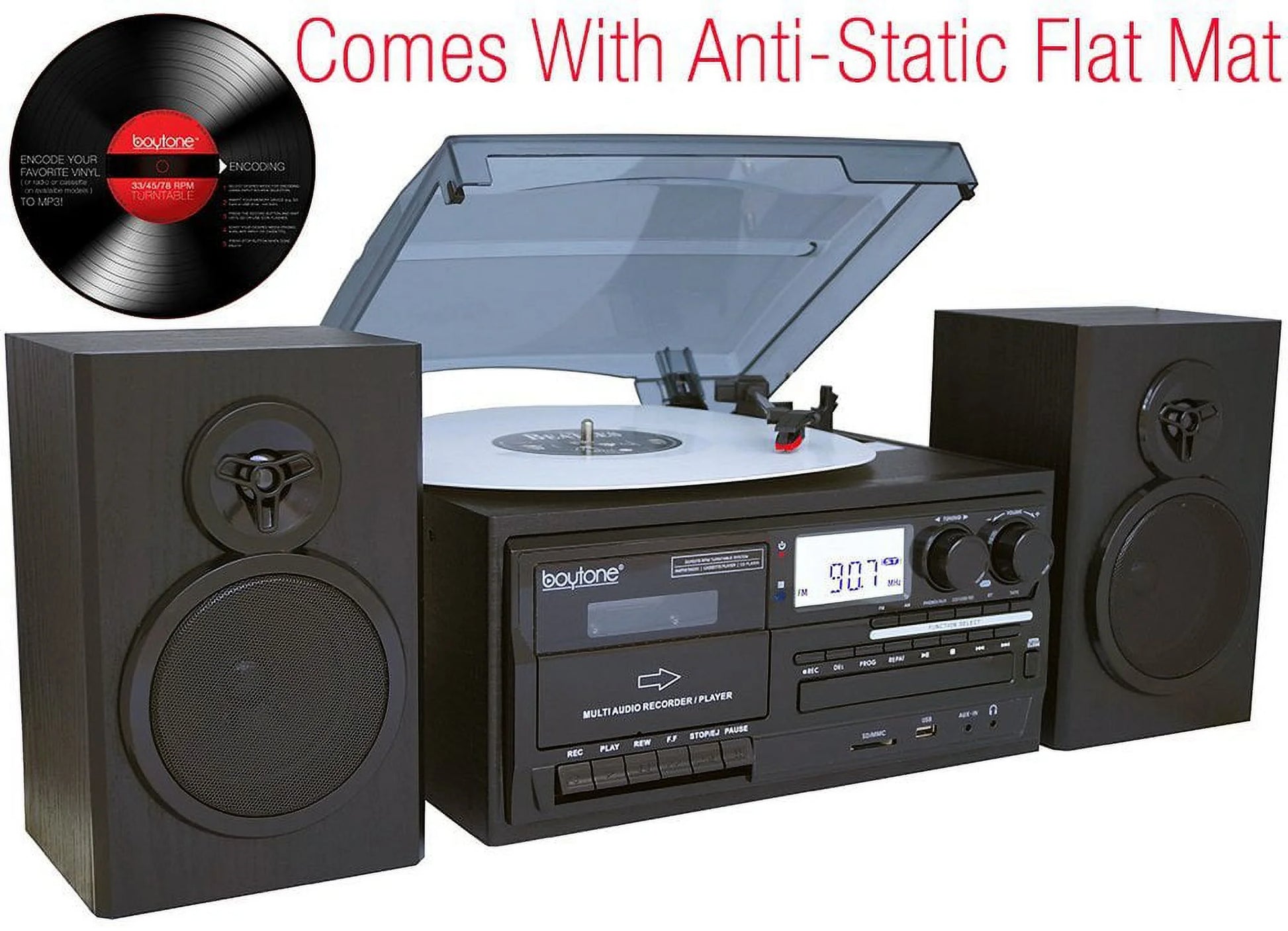 BT-28SPB, Bluetooth Record Player Turntable with AM/FM Radio, Cassette Player, CD Player
