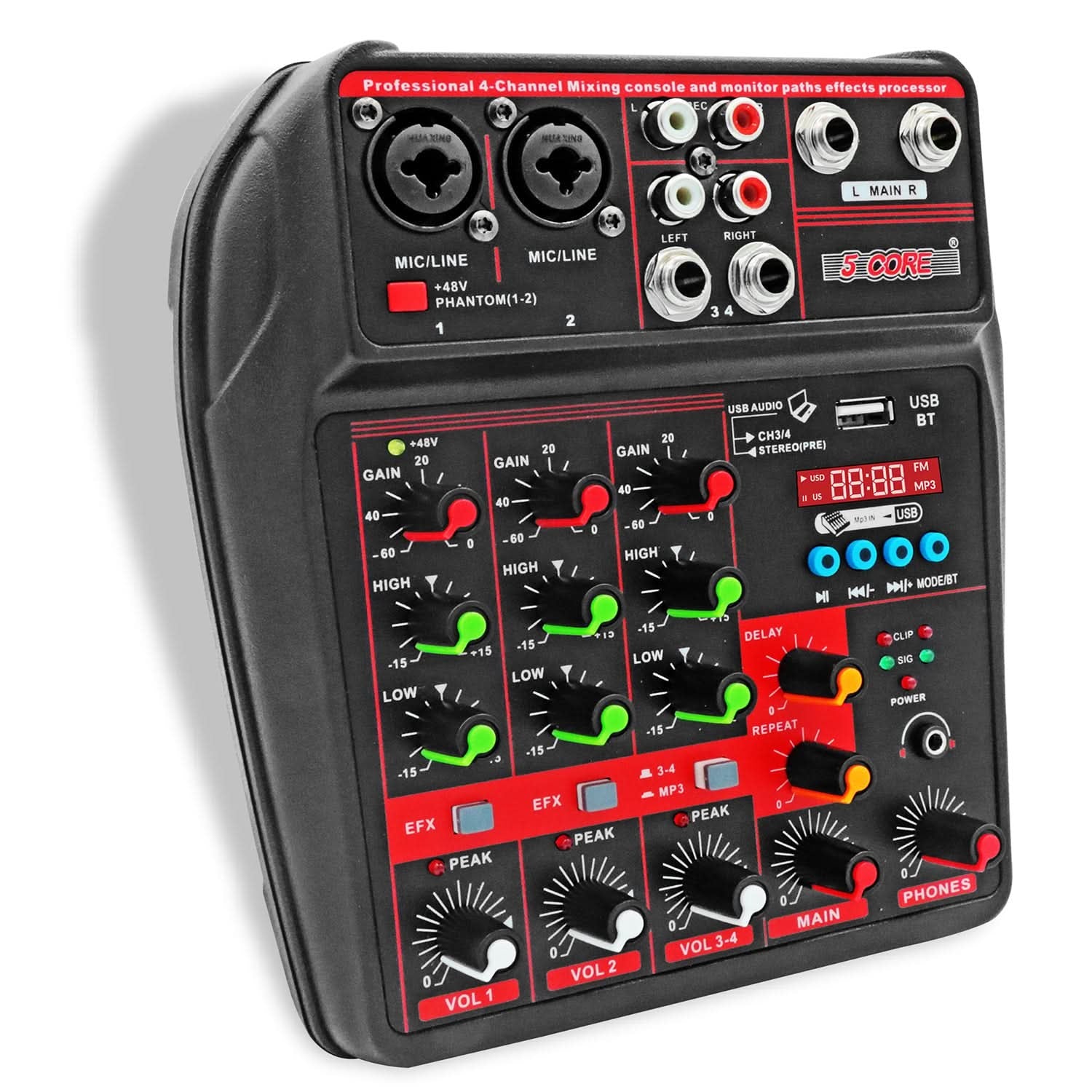 Audio Mixer 4 Channel DJ Equipment with Bluetooth USB Sound Board Console